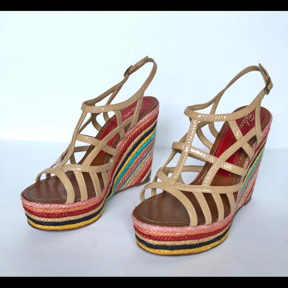 Paloma Barcelo Nude Rainbow Wedge Sandals